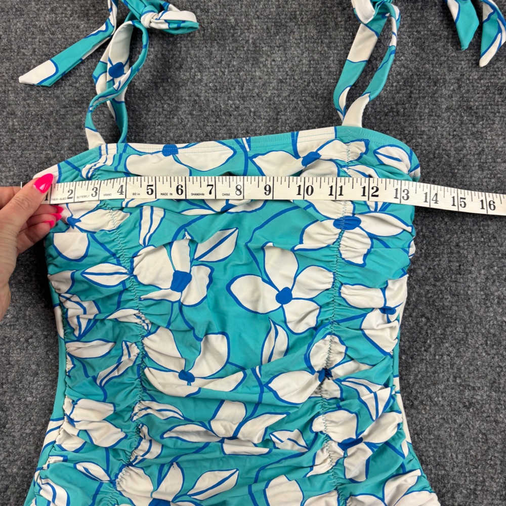 KATE SPADE Women’s Blue “Floral Vines” Bow Shoulder One Piece Swimsuit - Small - Picture 6 of 10